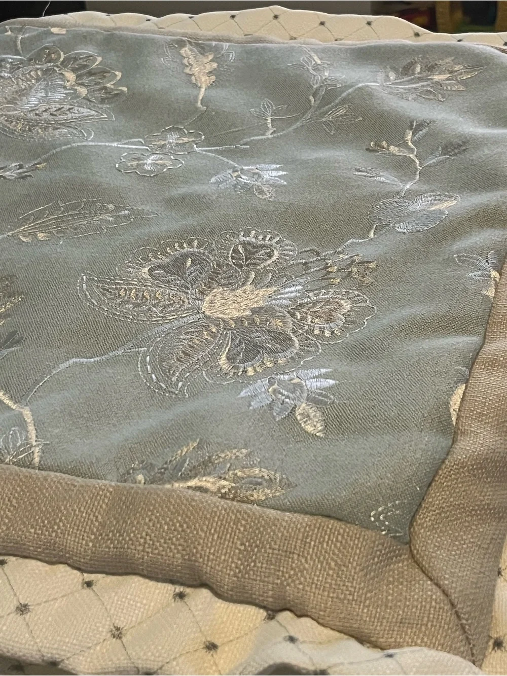 Classic Floral Embroidered Comforter in Sage Green King Size